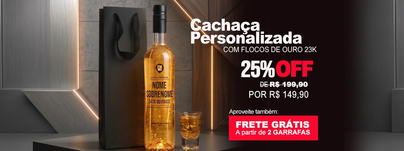 Cachaça Personalizada com Flocos de Ouro