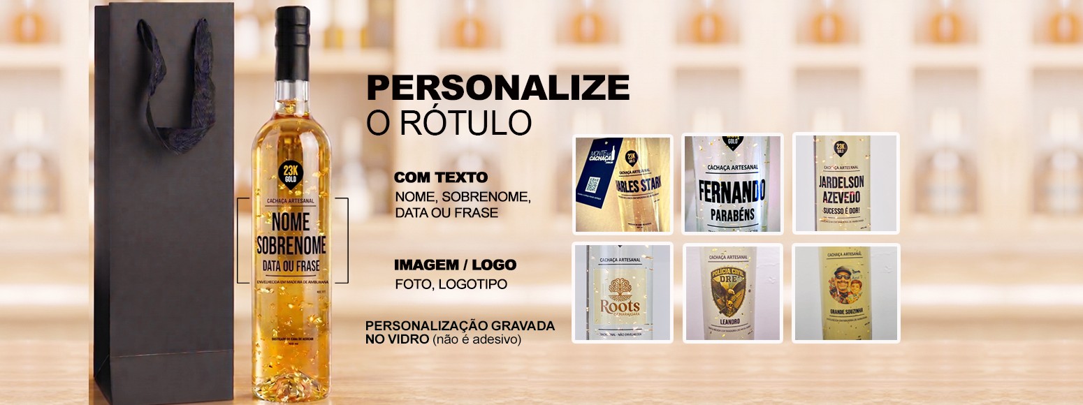 Cachaça Personalizada com Flocos de Ouro