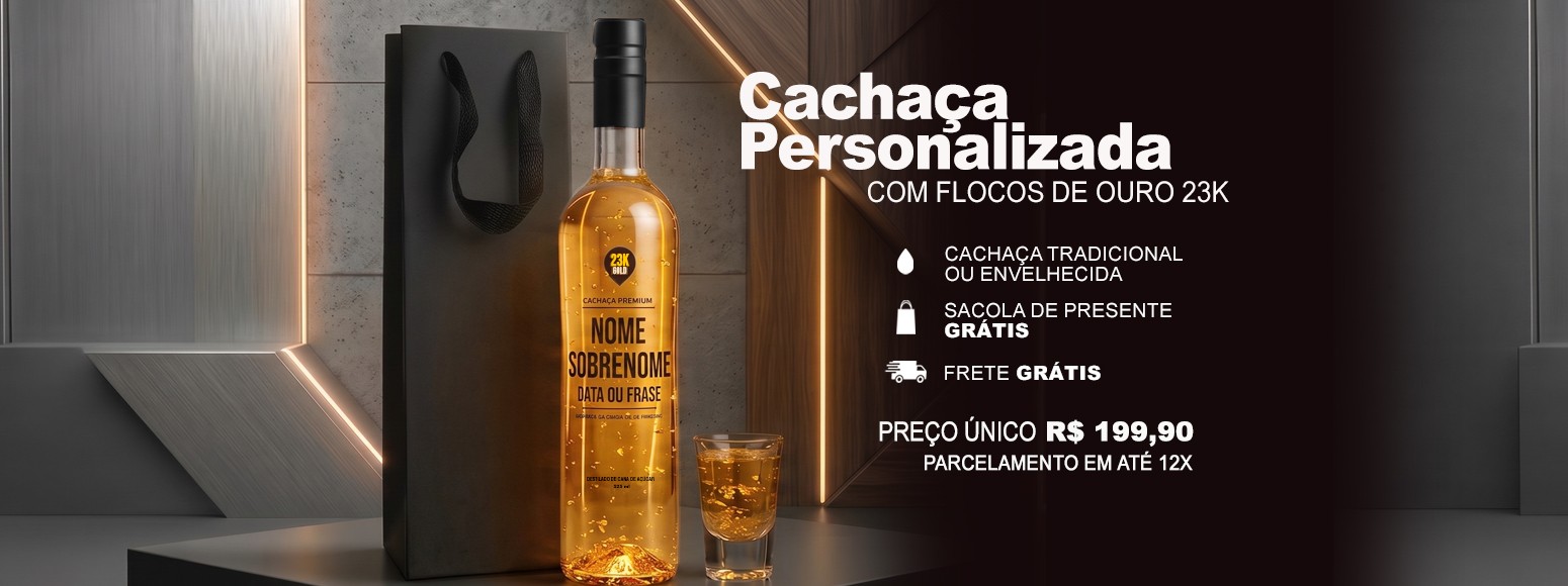 Cachaça Personalizada com Flocos de Ouro