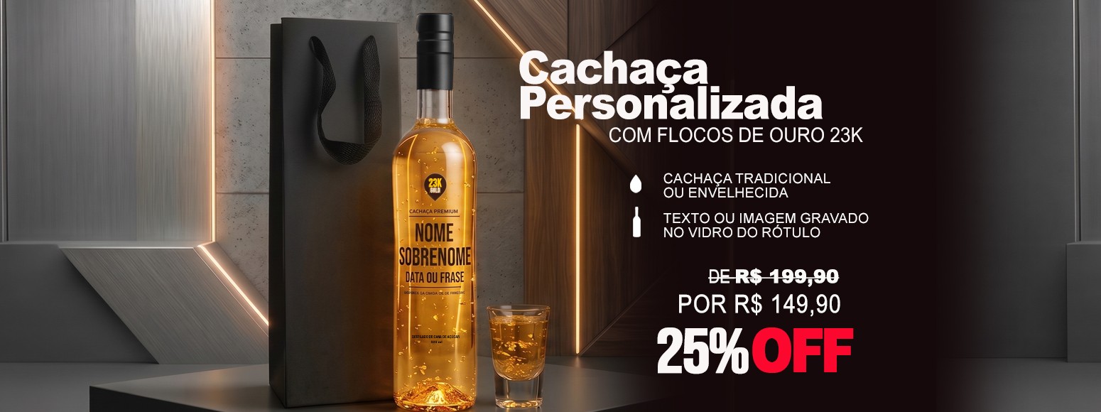 Cachaça Personalizada com Flocos de Ouro