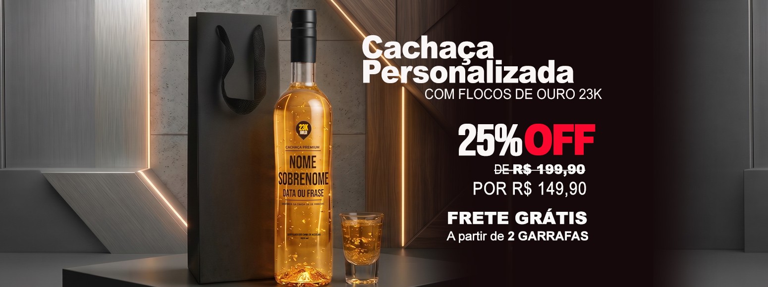 Cachaça Personalizada com Flocos de Ouro