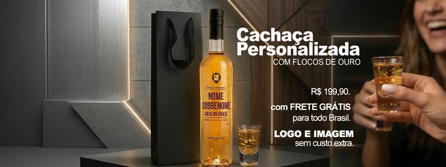 Cachaça Personalizada com Flocos de Ouro