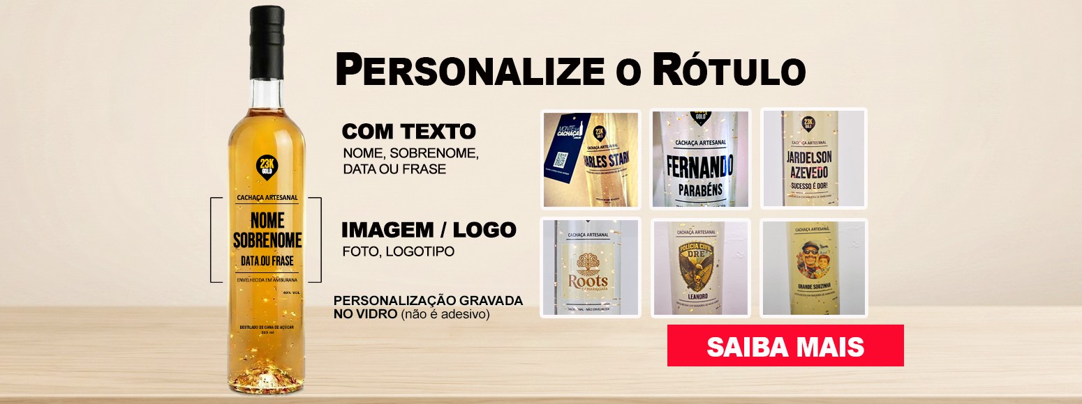 Cachaça Personalizada com Flocos de Ouro