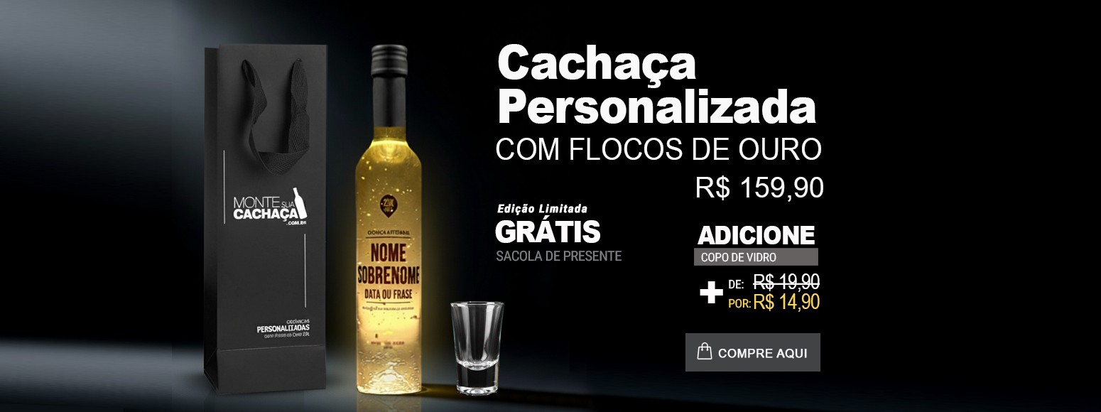 Cachaça Personalizada com Flocos de Ouro